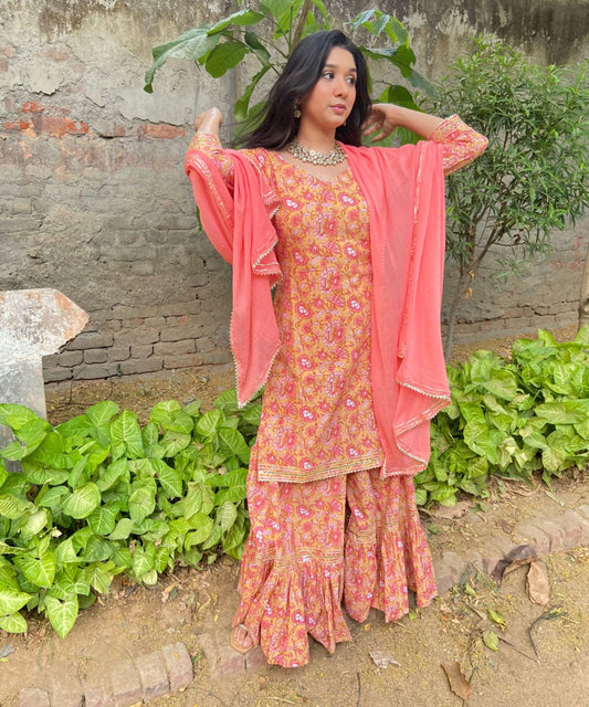 Floral Sharara Dupatta Suit Set