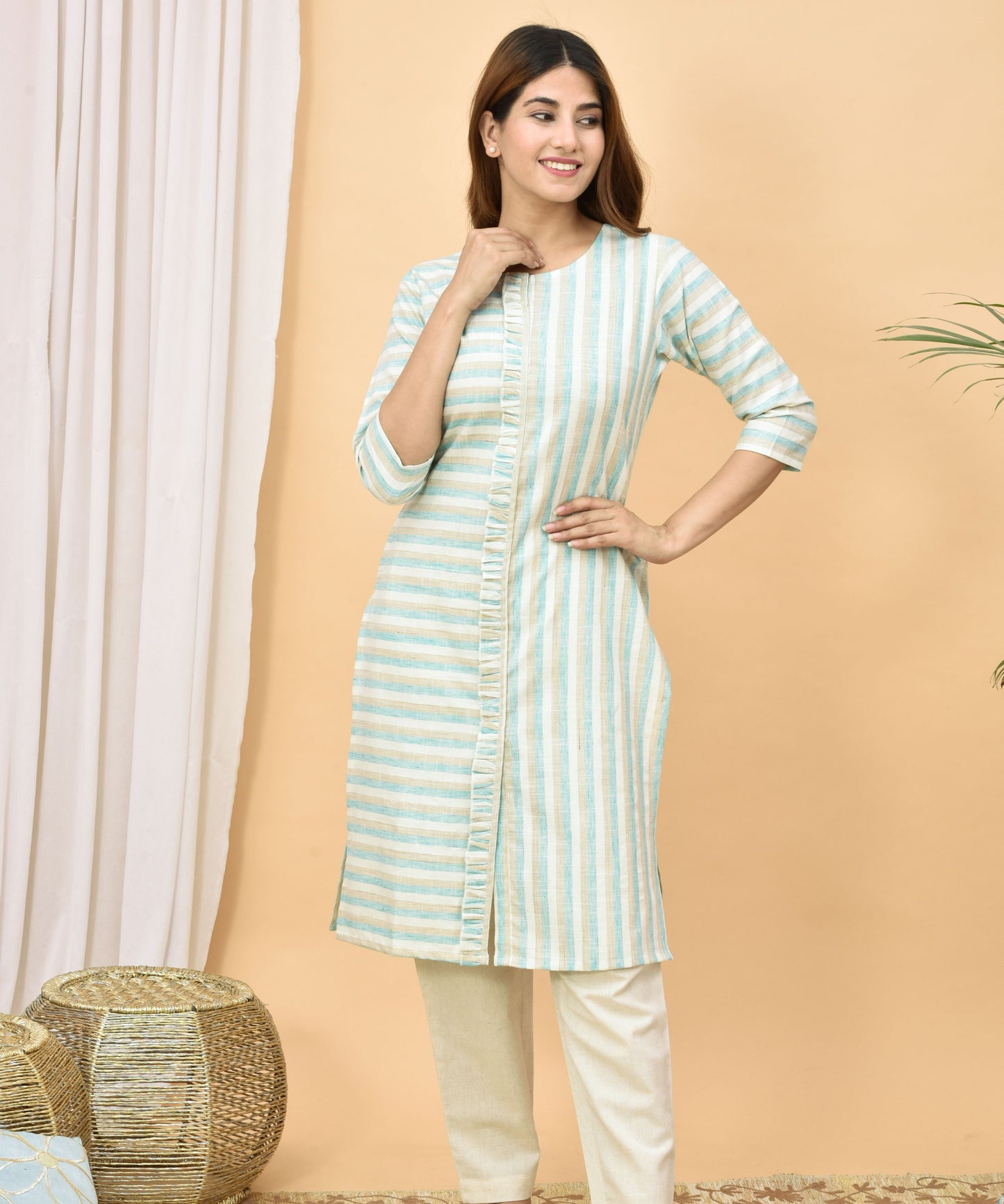 Stripe Print Kurta Set