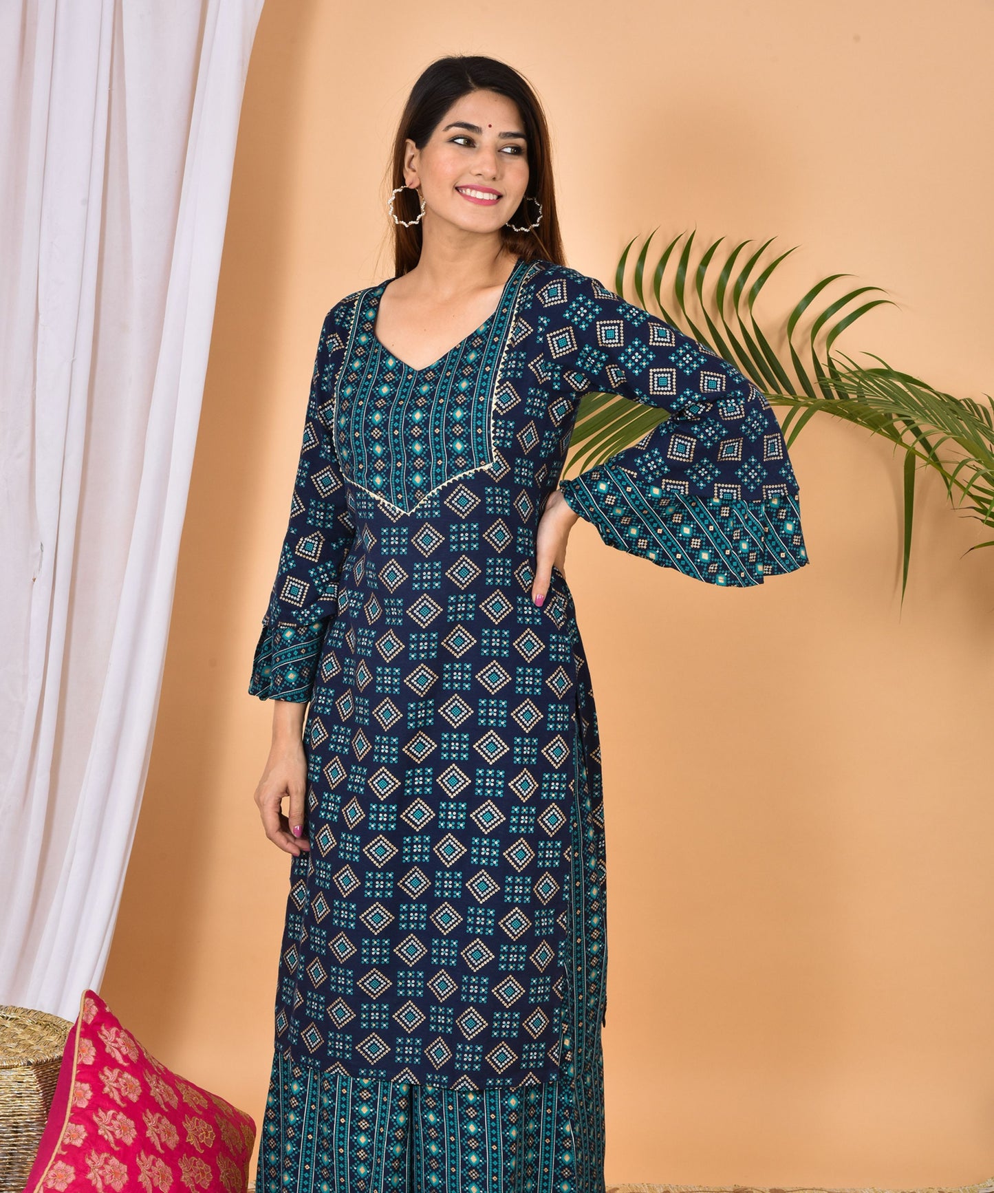 Blue Bandhani Kurta Suit Set
