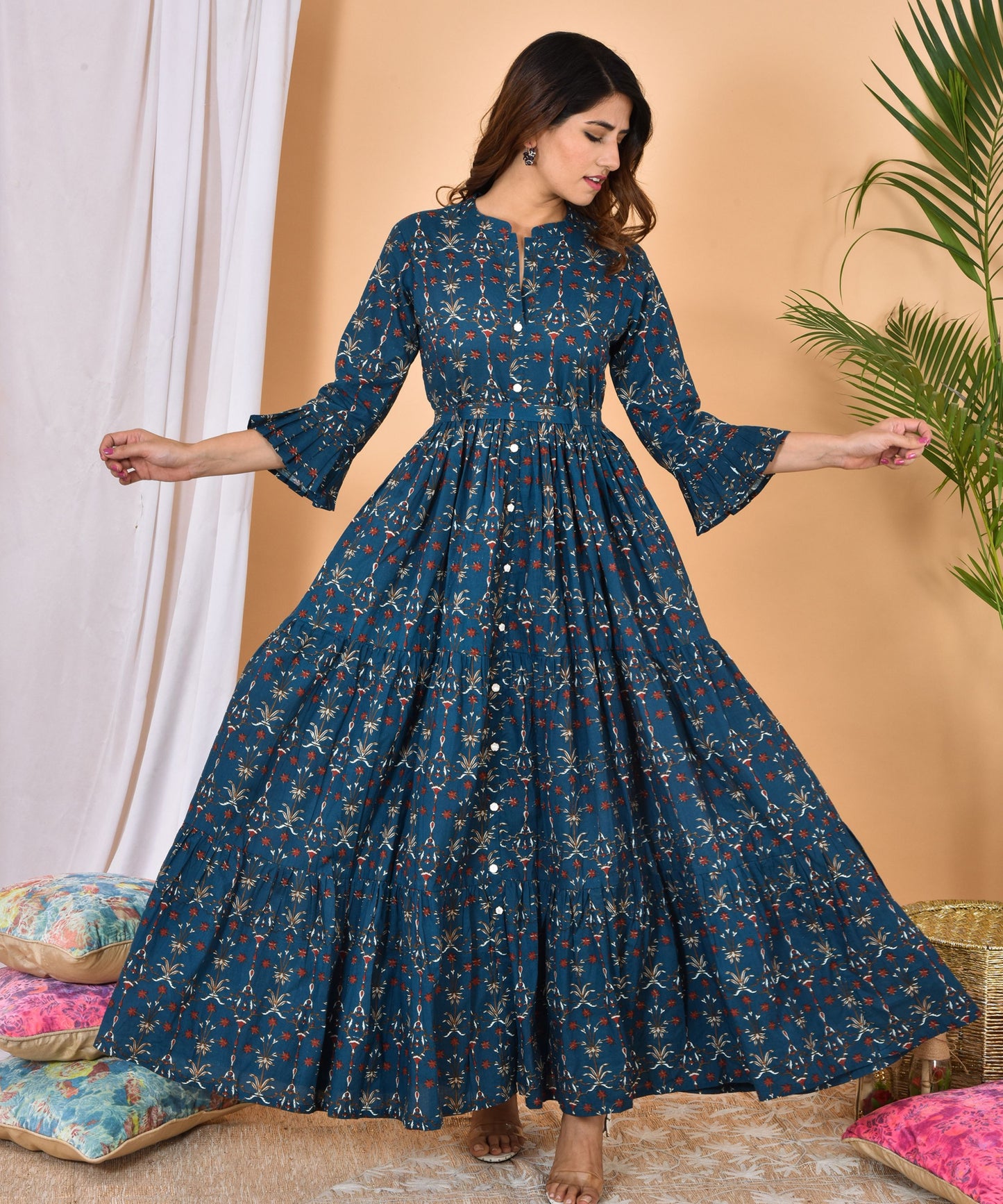Blue Printed Maxi Gown