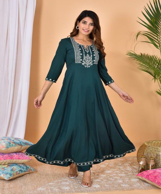 Green Embroidery Gown