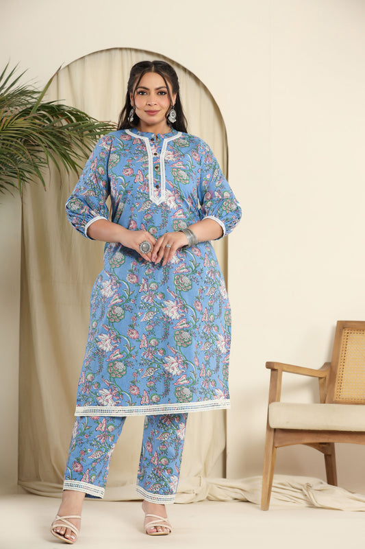 Blue floral printed co-ord set