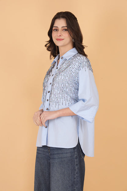 Drizzle Blue Embellished Shirt
