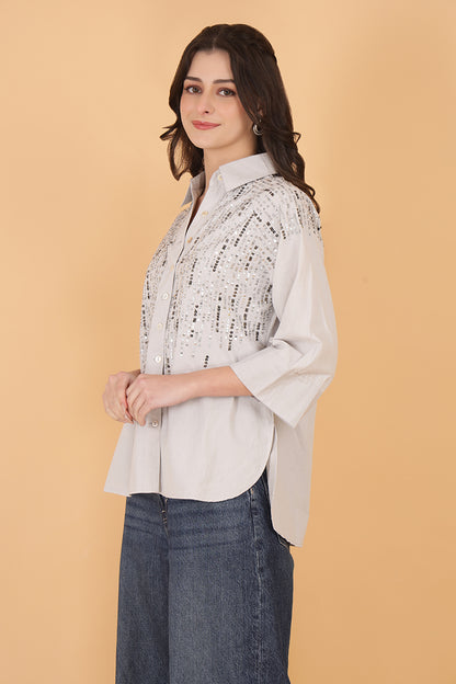 Drizzle Silver Embellished Shirt