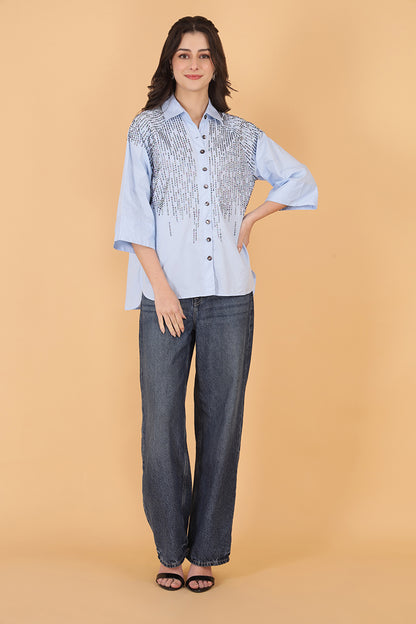 Drizzle Blue Embellished Shirt