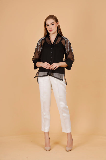 Pearl Noir Embellished Shirt