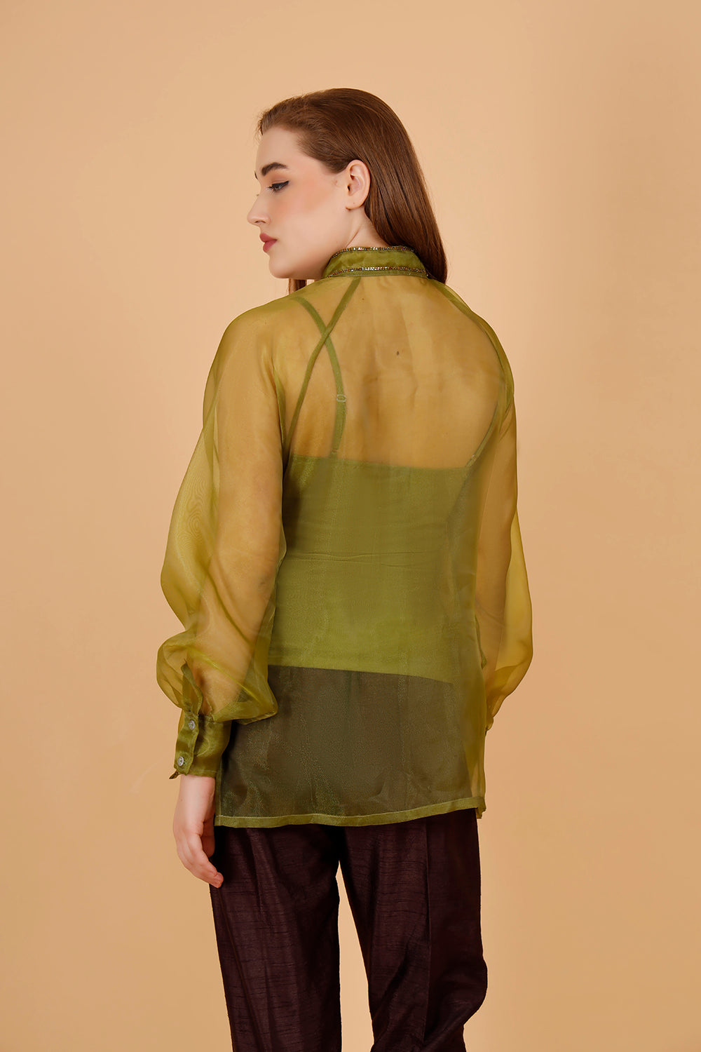 ⁠⁠Fern Olive Hand Beaded Shirt