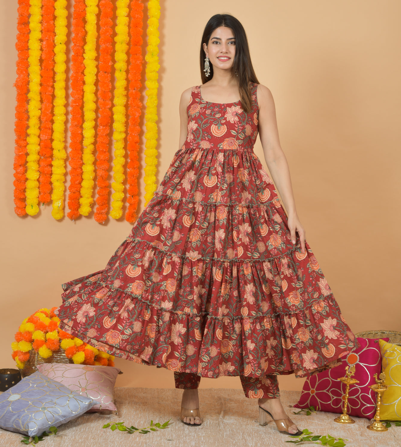 Coral Floral Dupatta Suit Set