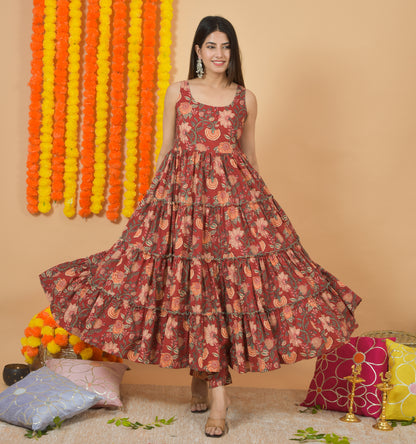 Coral Floral Dupatta Suit Set