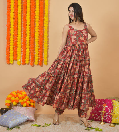 Coral Floral Dupatta Suit Set