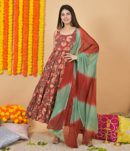 Coral Floral Dupatta Suit Set