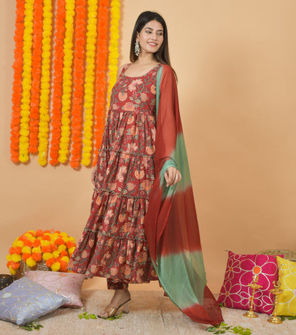 Coral Floral Dupatta Suit Set