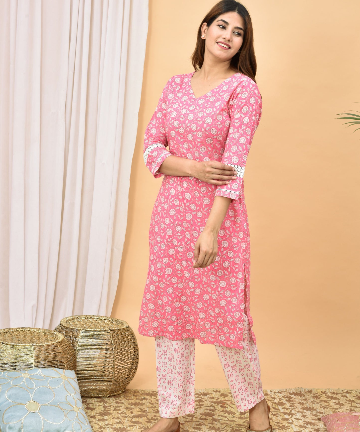 Pink Floral Kurta Set