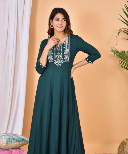 Green Embroidery Gown