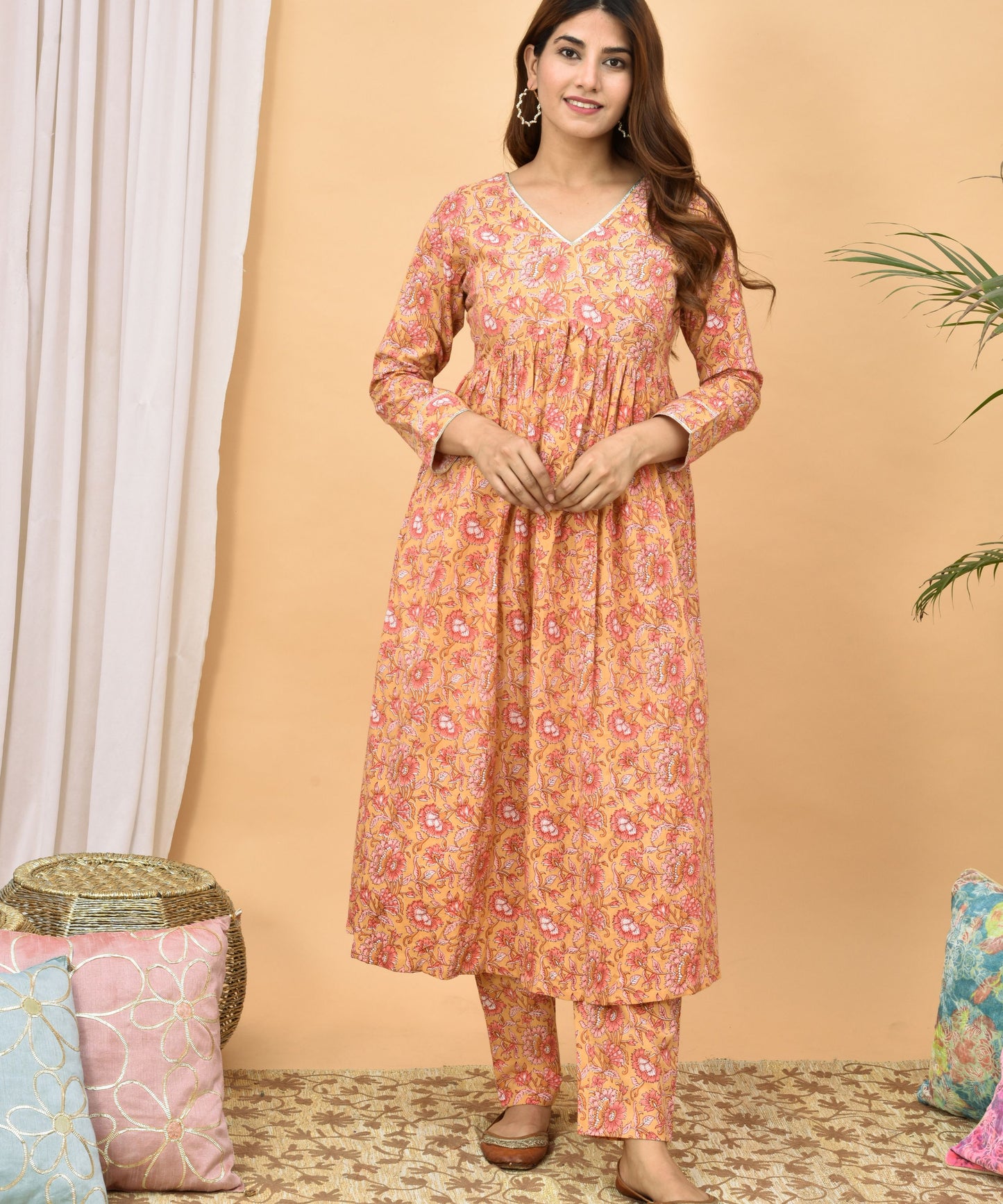 Orange Anarkali Suit Set