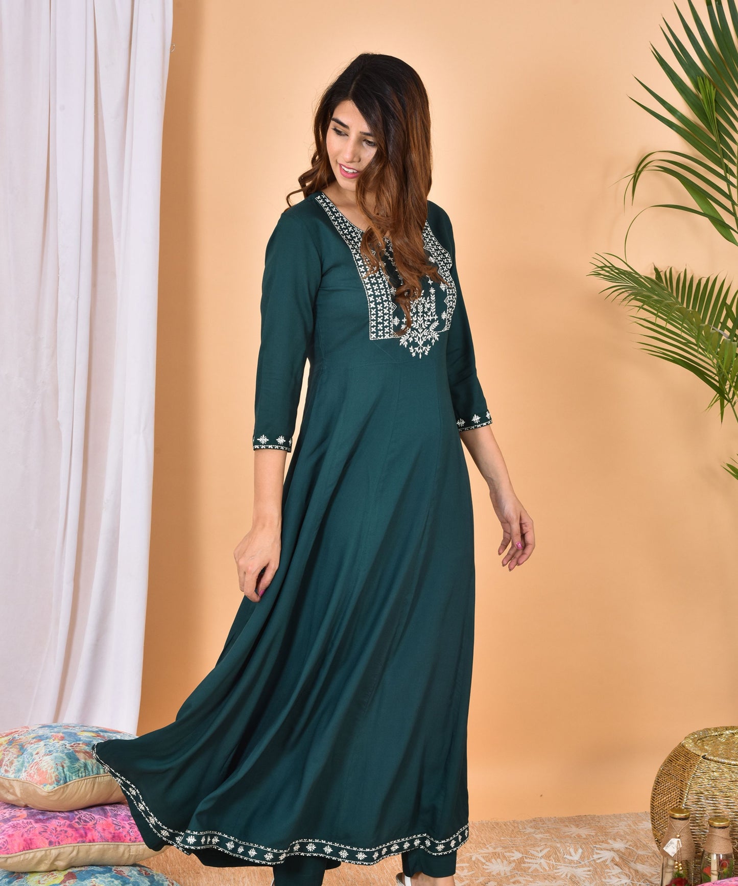 Green Embroidery Gown