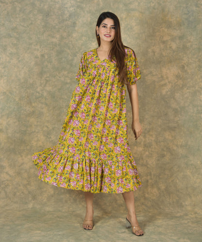 Yellow Bulbine Cotton Tier Dress