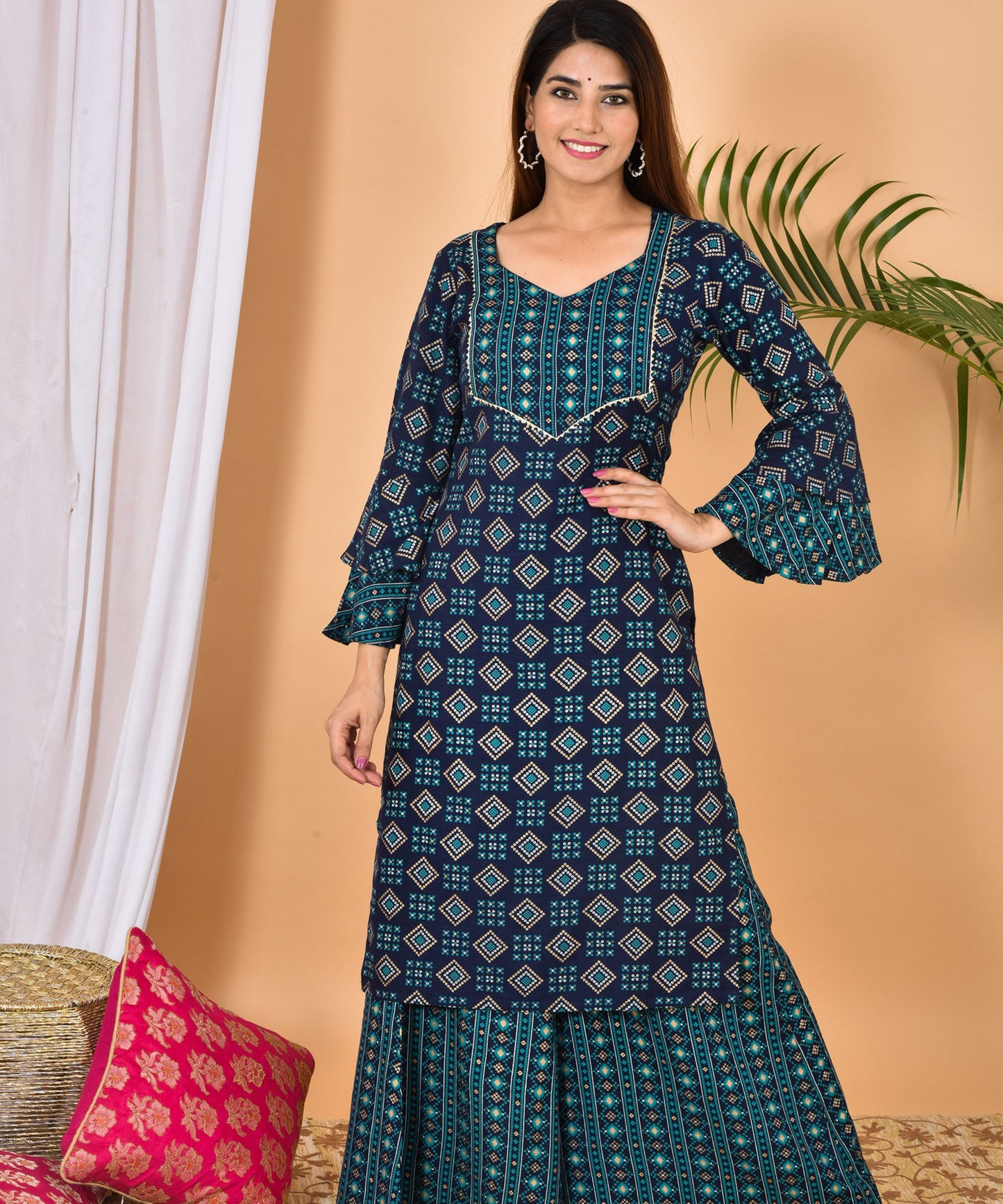 Blue Bandhani Kurta Suit Set