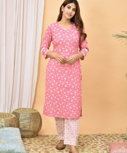 Pink Floral Kurta Set