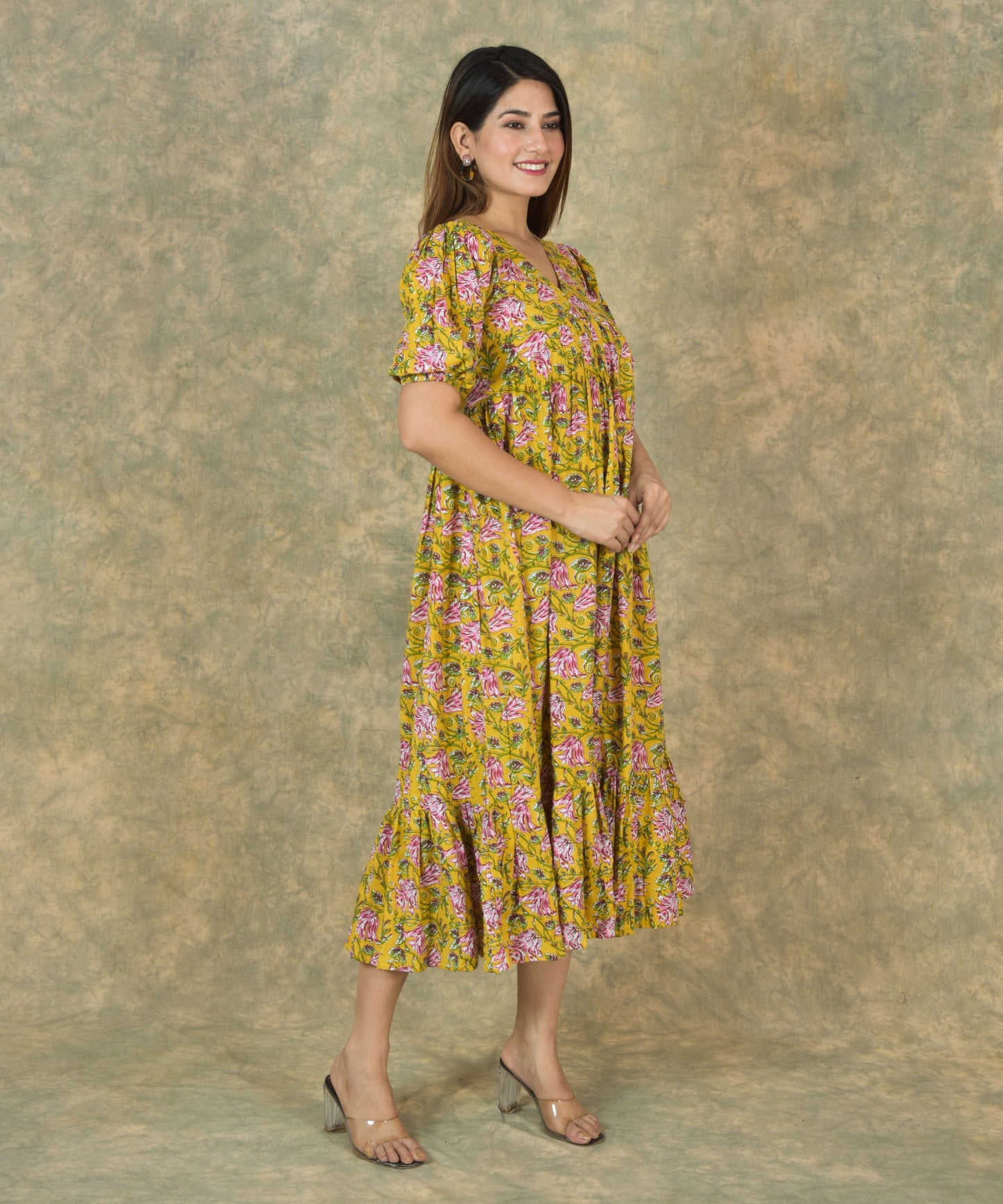 Yellow Bulbine Cotton Tier Dress