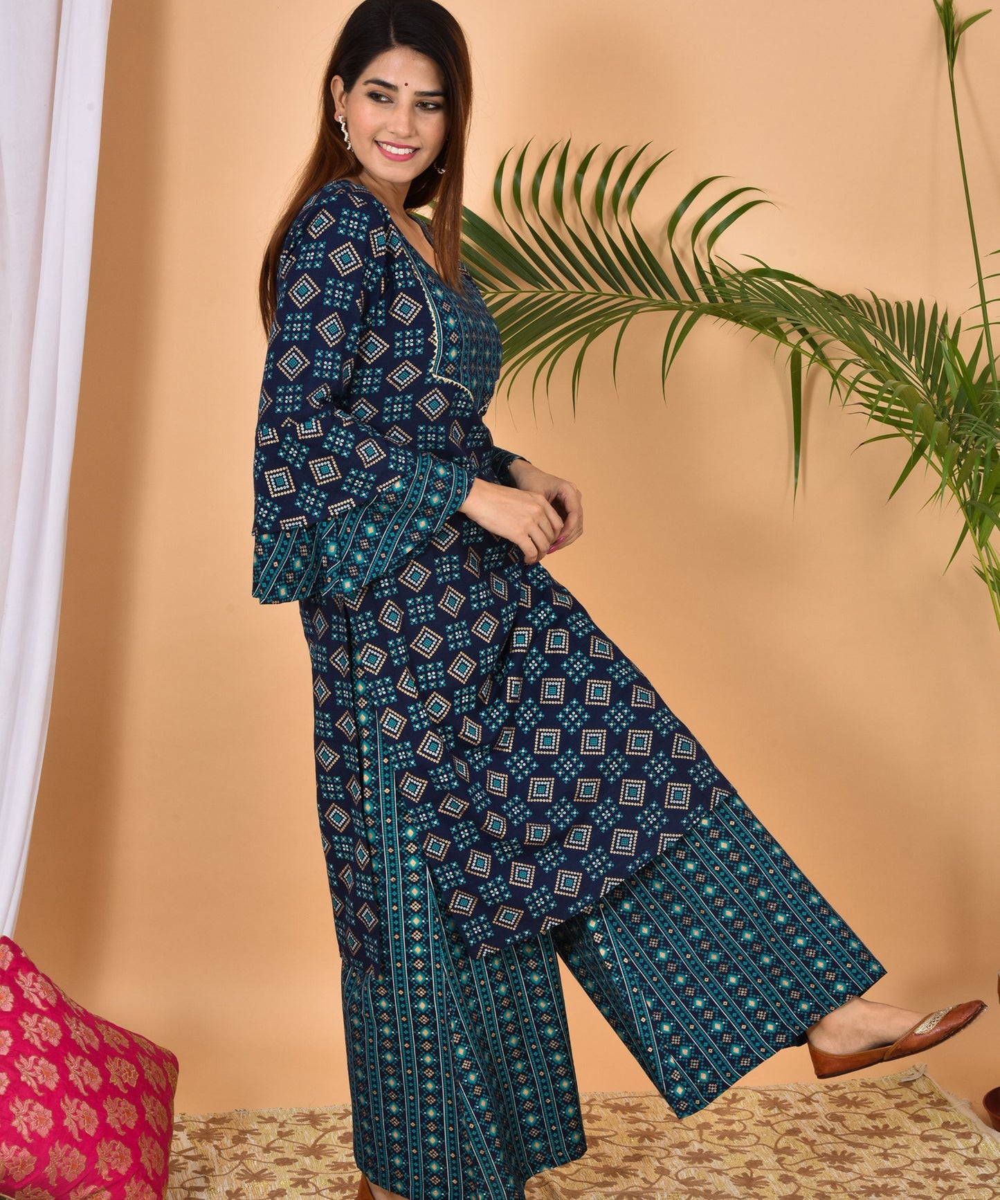 Blue Bandhani Kurta Suit Set