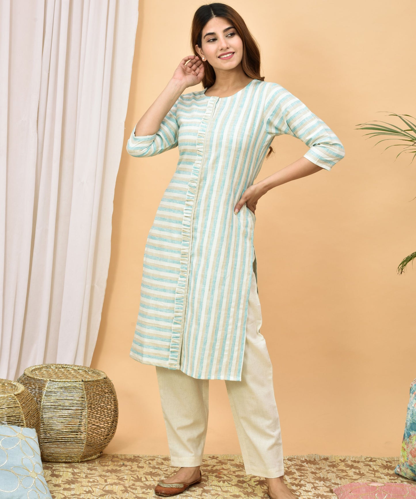 Stripe Print Kurta Set