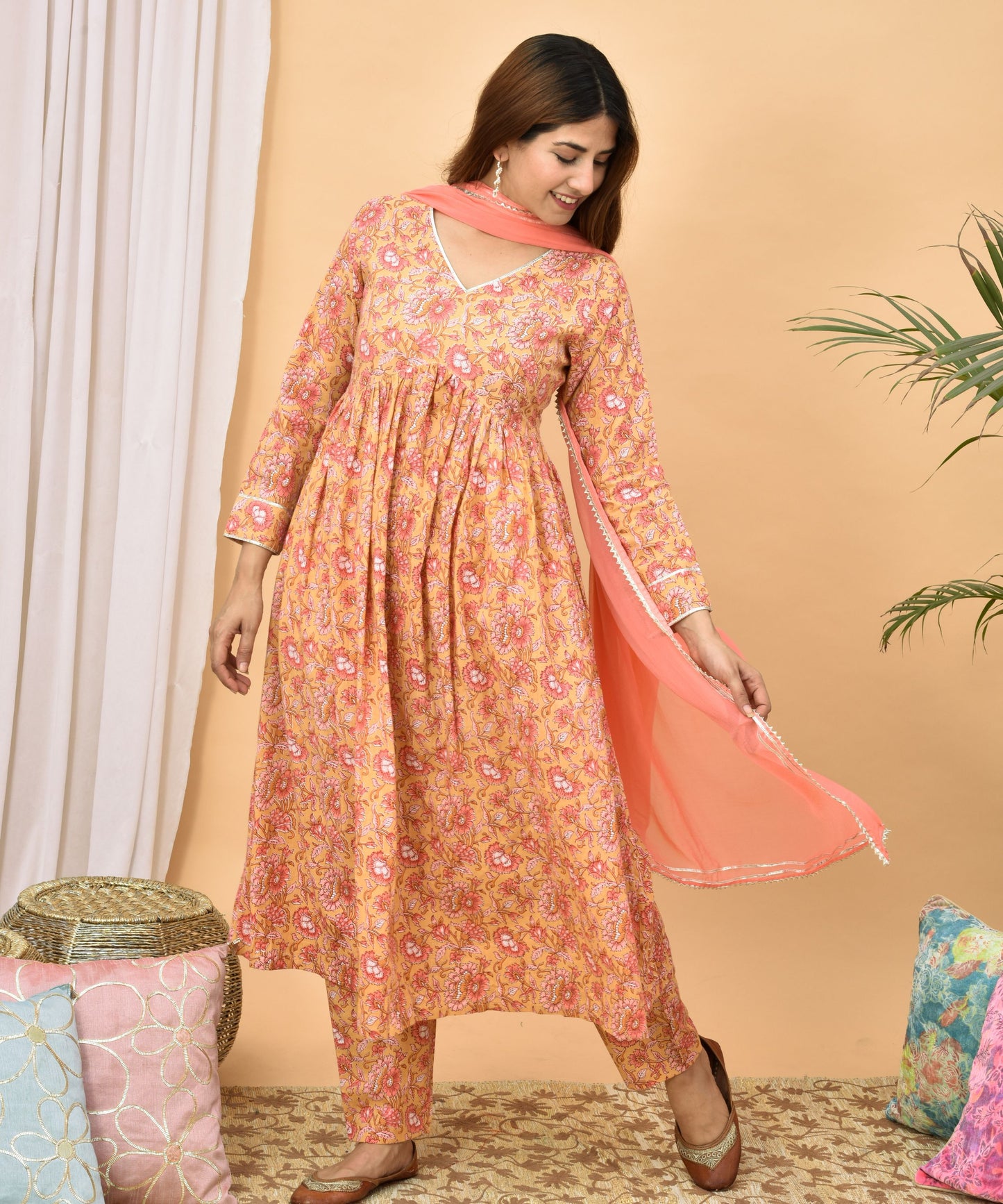 Orange Anarkali Suit Set