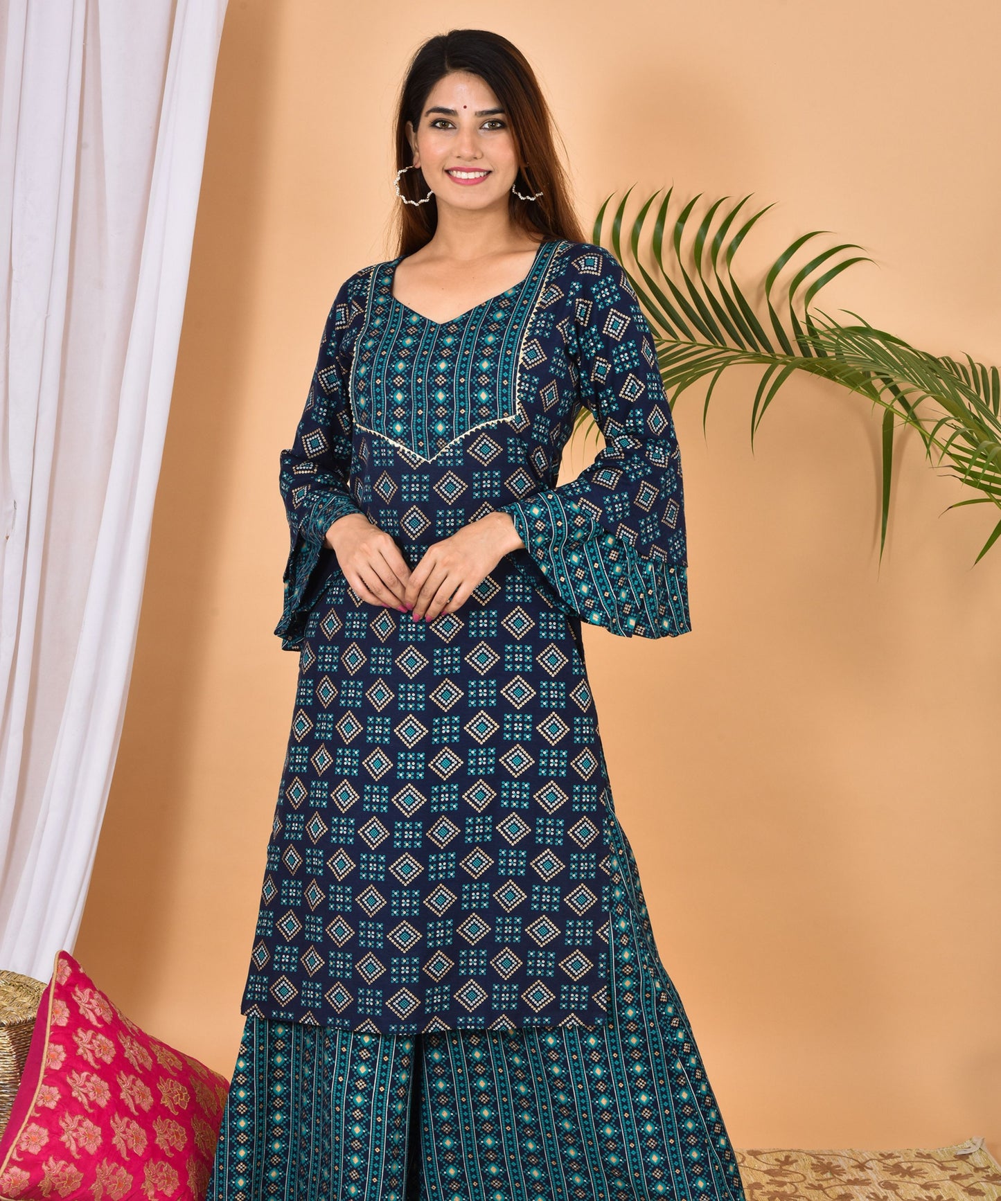 Blue Bandhani Kurta Suit Set