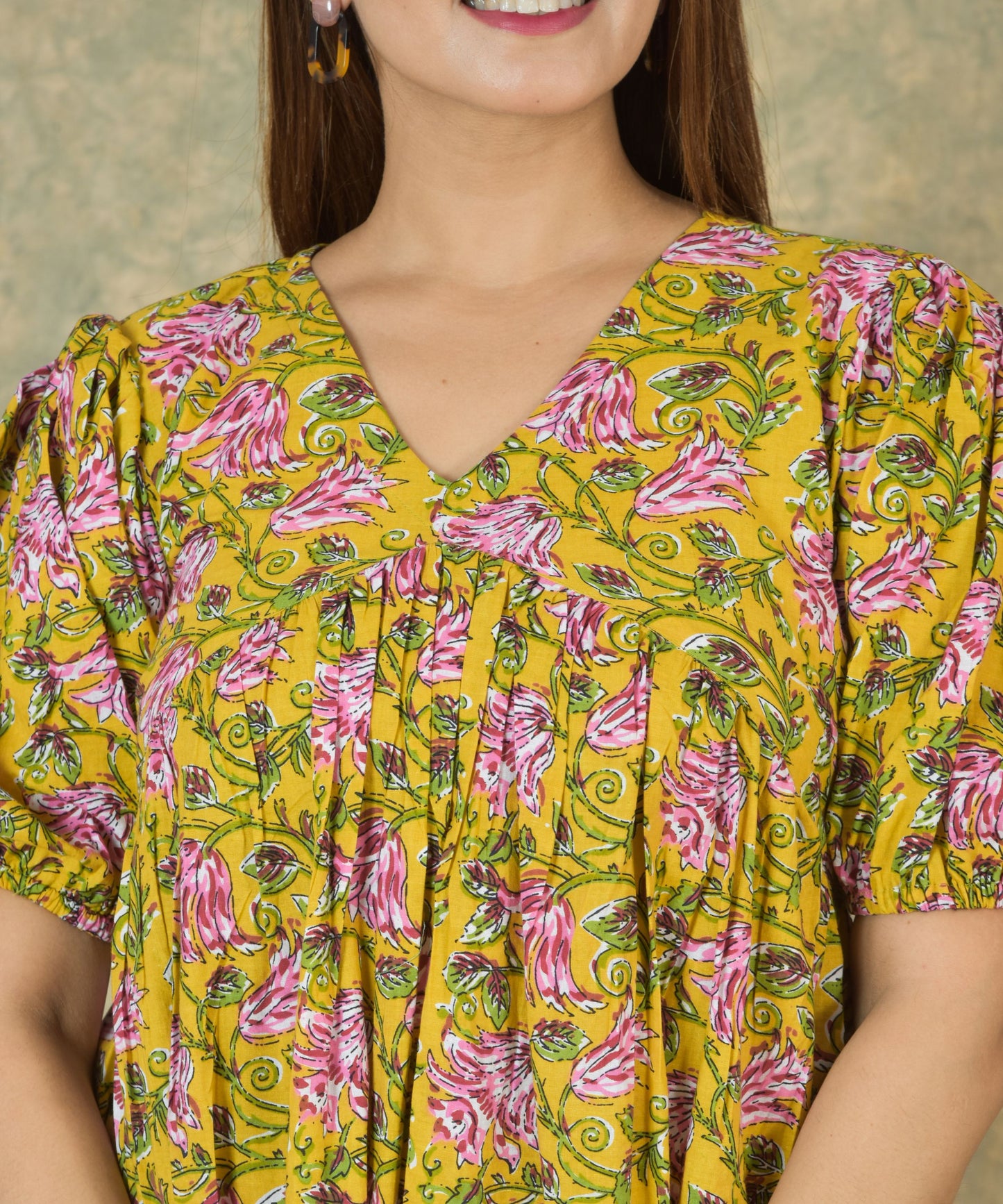 Yellow Bulbine Cotton Tier Dress