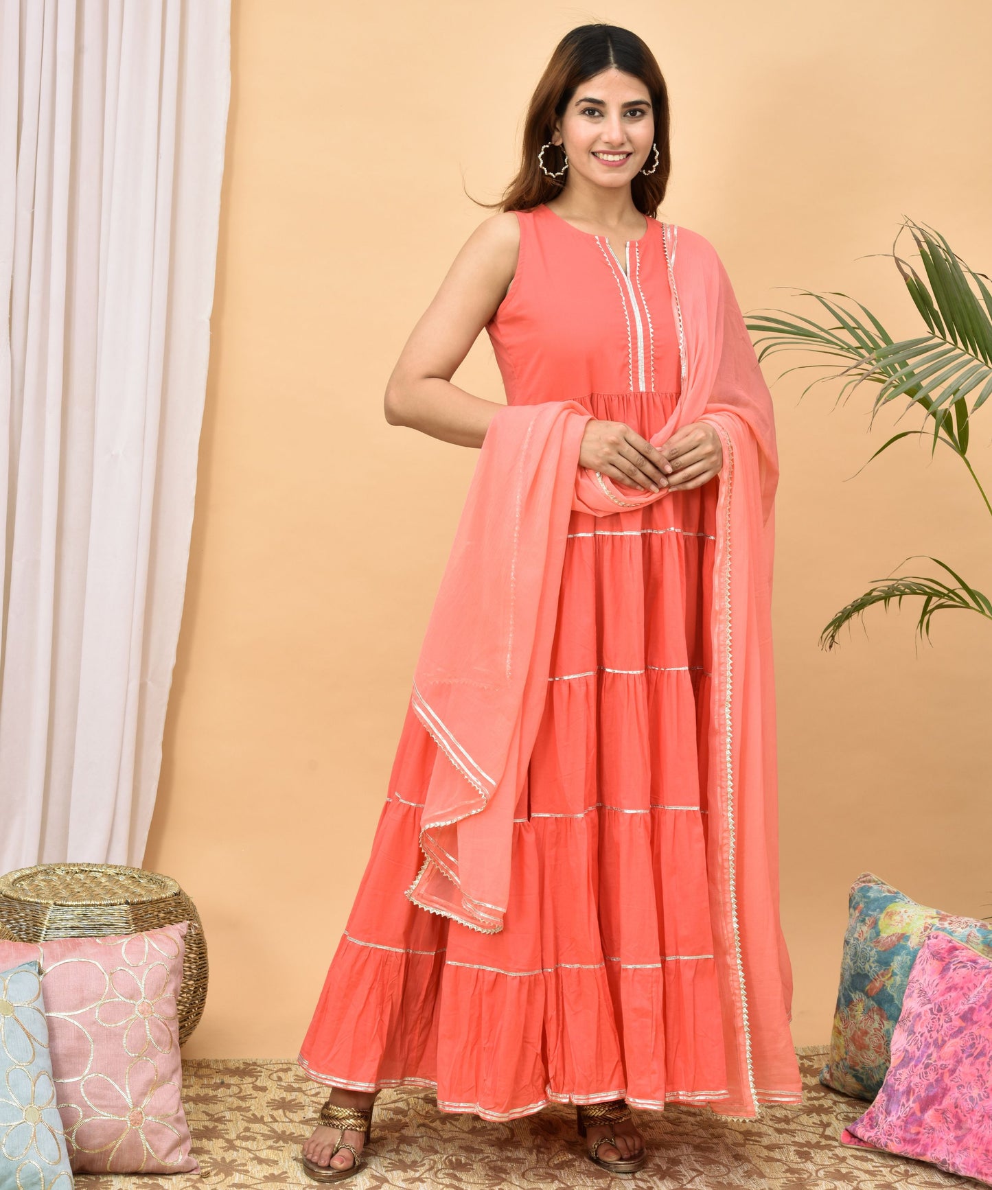 Peach Gota Dupatta Set