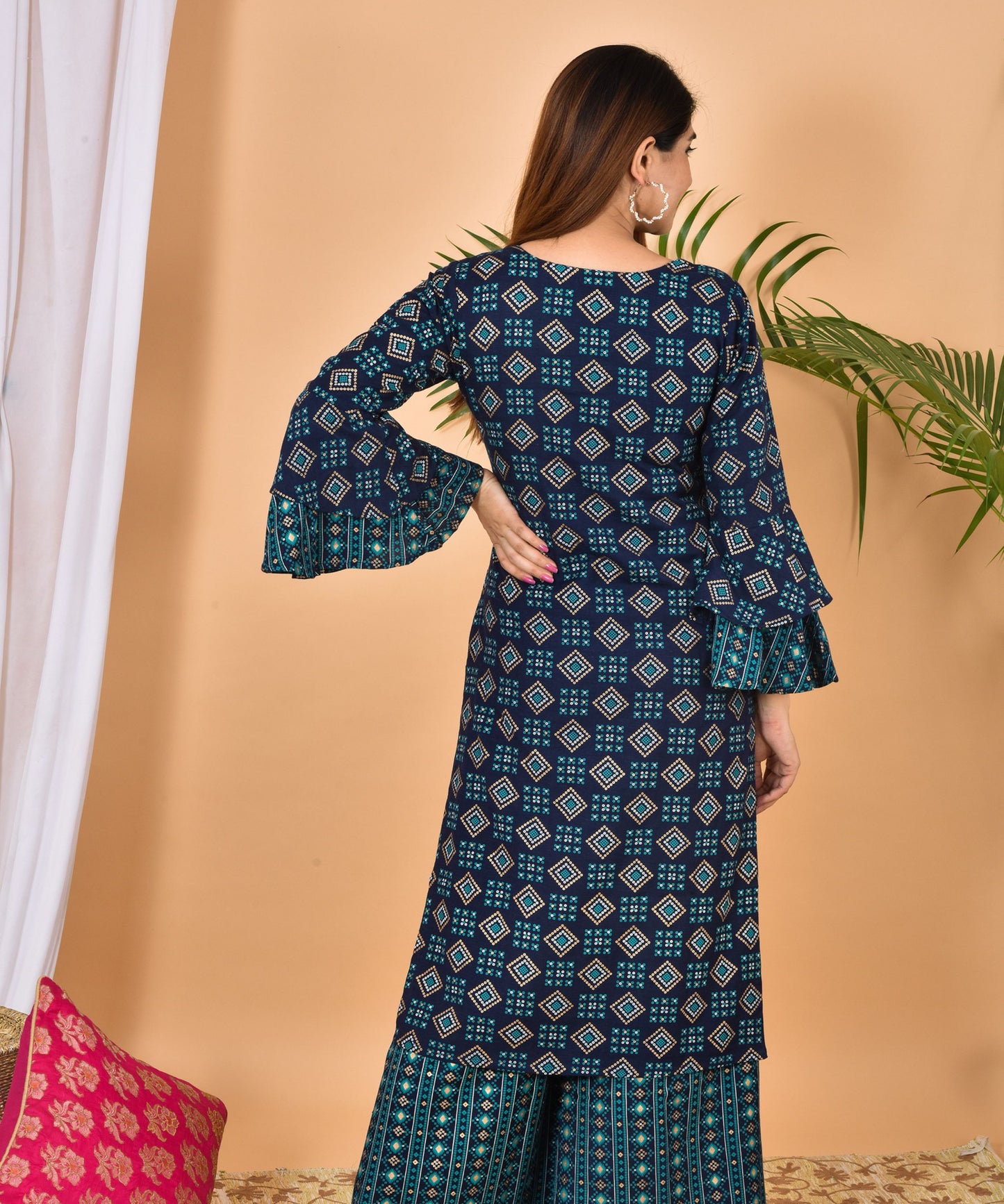 Blue Bandhani Kurta Suit Set