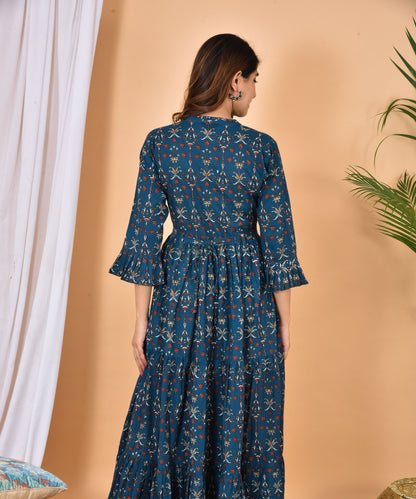 Blue Printed Maxi Gown