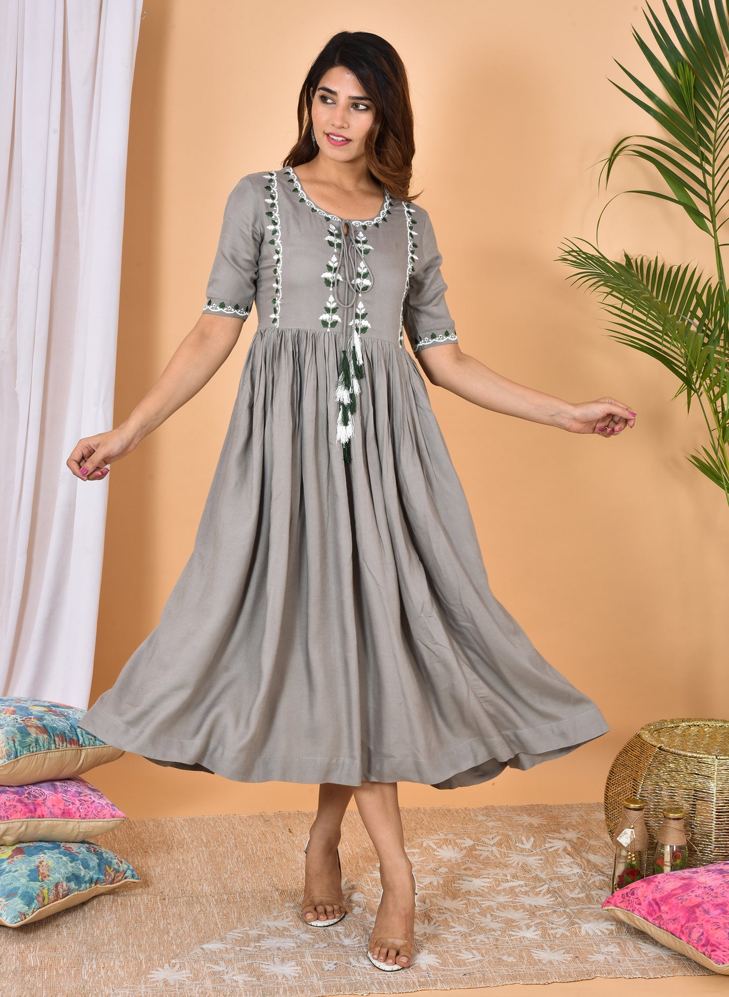 Grey Embroidery Dress