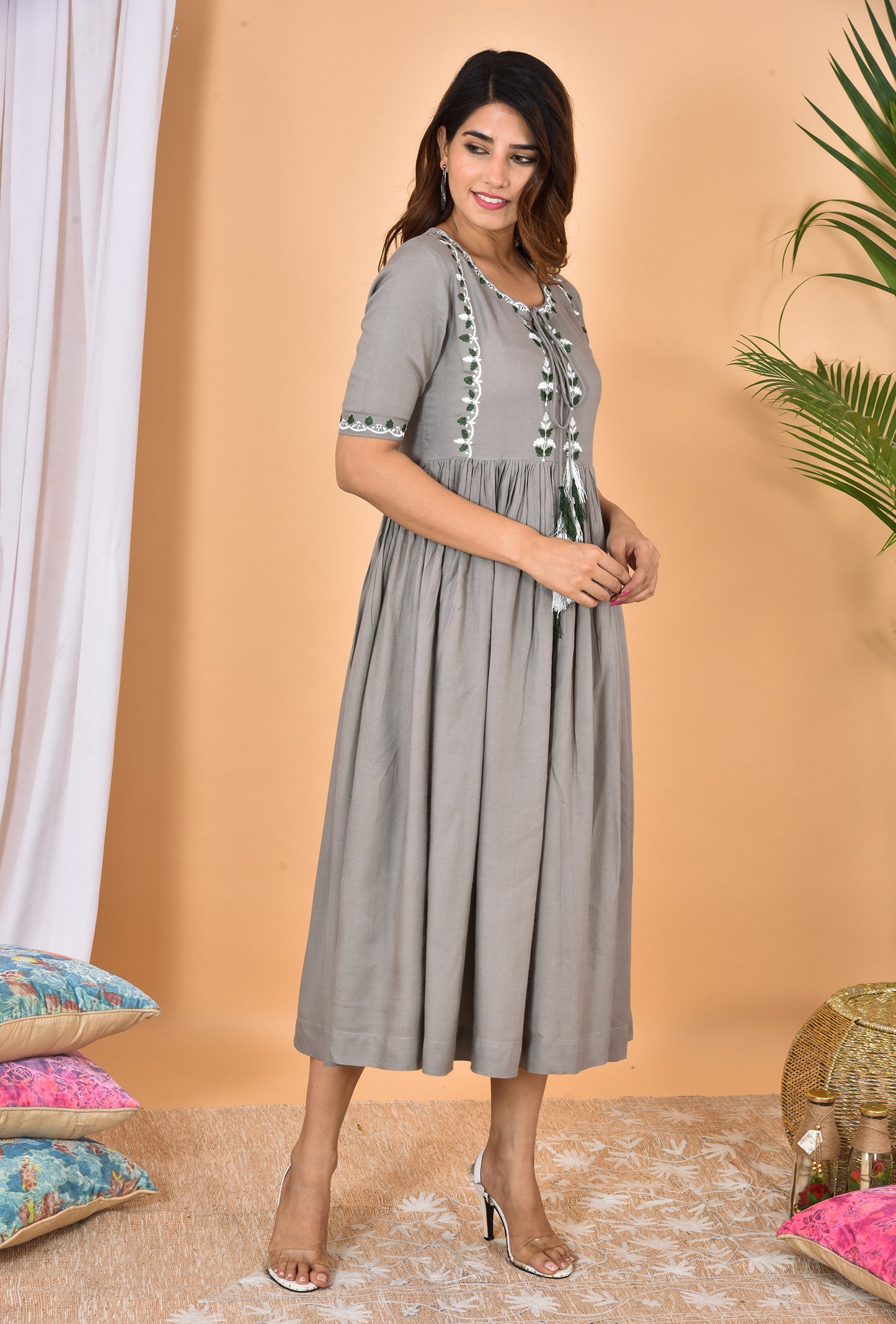 Grey Embroidery Dress