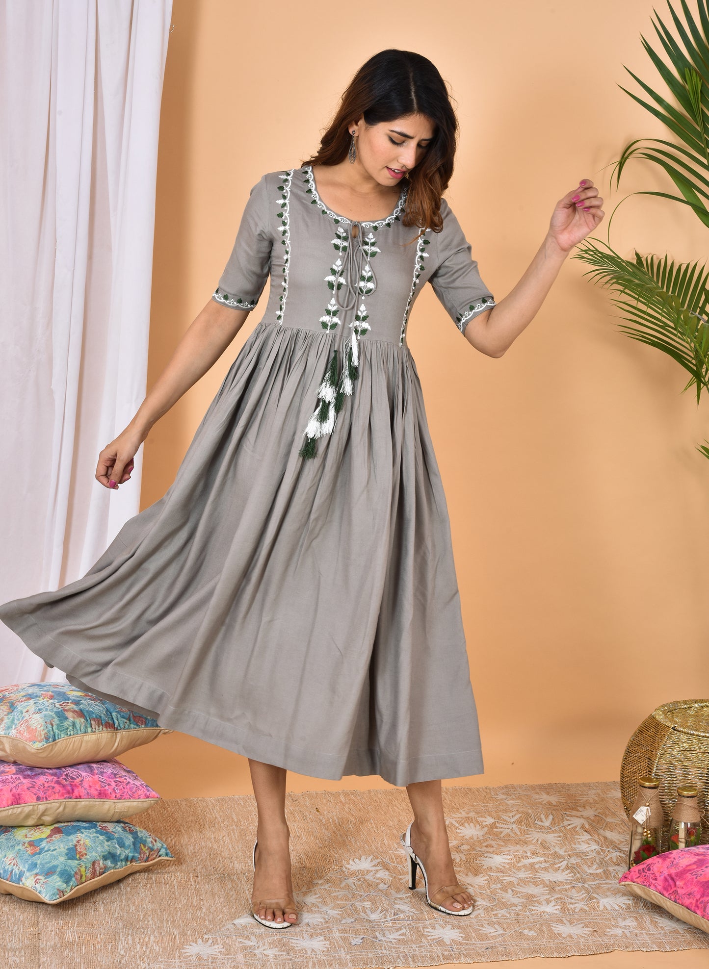 Grey Embroidery Dress