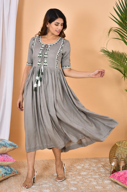 Grey Embroidery Dress