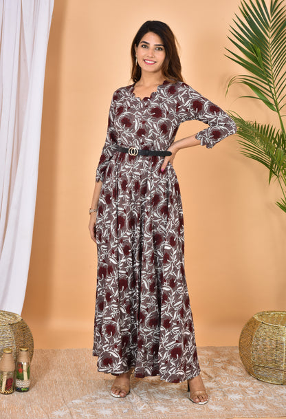 Grey Floral Print Dress